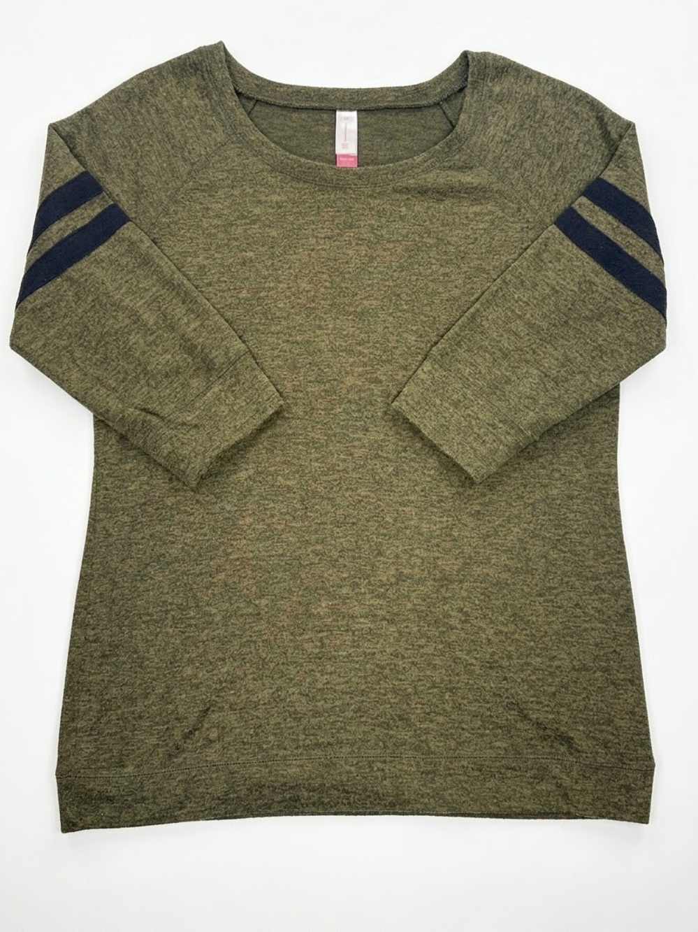 No Boundaries Olive Green 3/4 Sleeve Top with Black Sleeve Stripes
